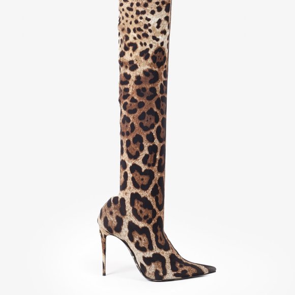 Dolce and Gabbana KIM Leopard Print Thigh-High Boots - Picture 2 of 12